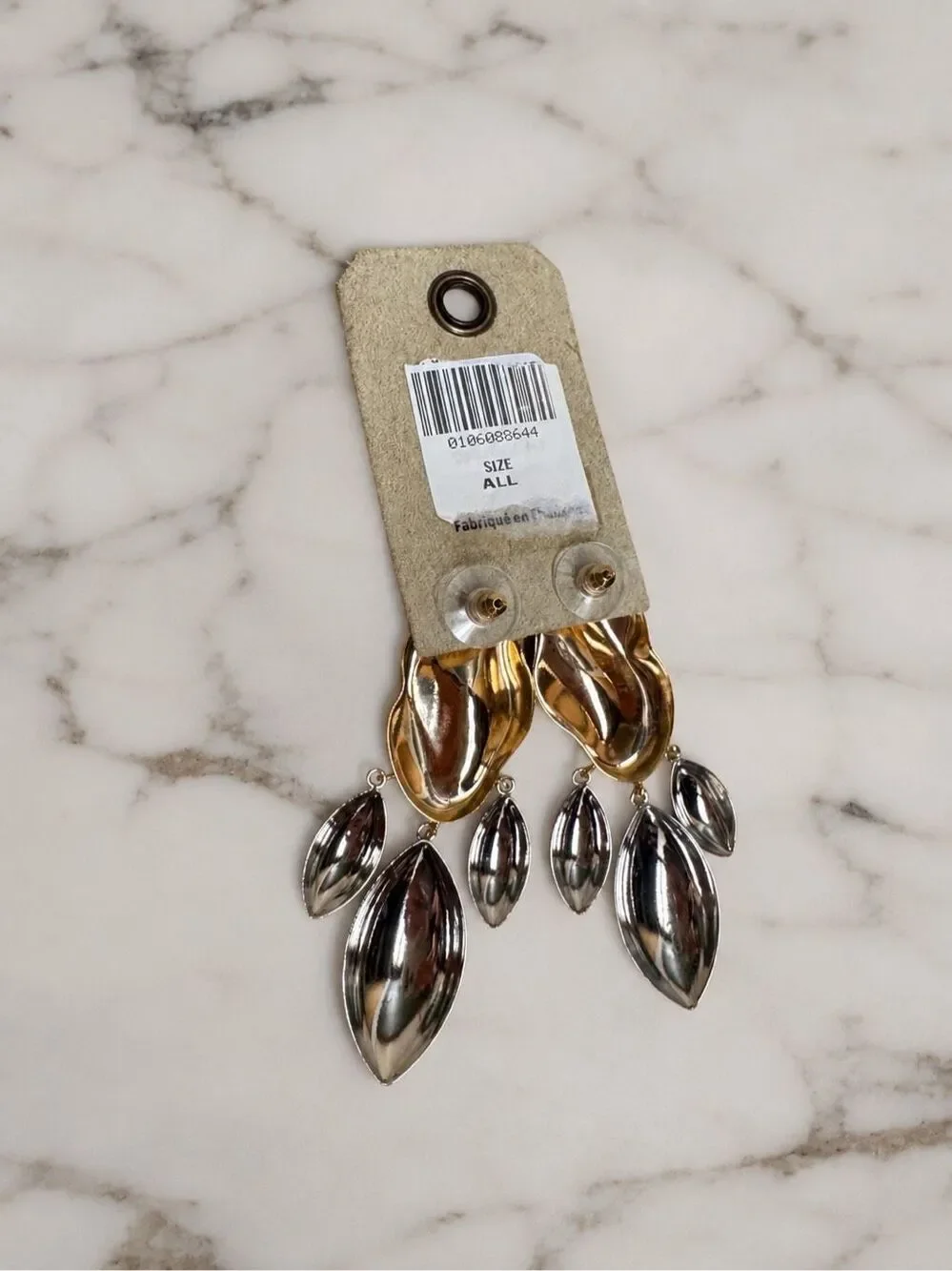 By Anthropologie NWT Drippy Teardrop Dangle Earrings Gold Silver Statement